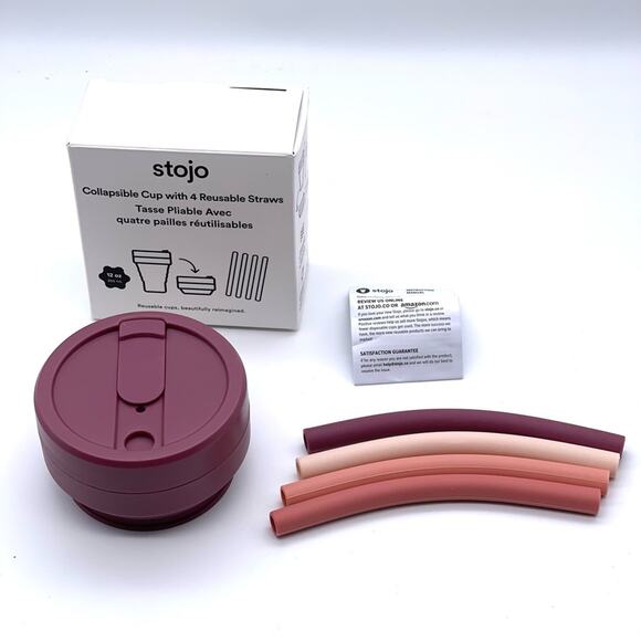 Stojo Collapsible Cup w/ 4 Reusable Silicone Straws - New in Box - Picture 10 of 10